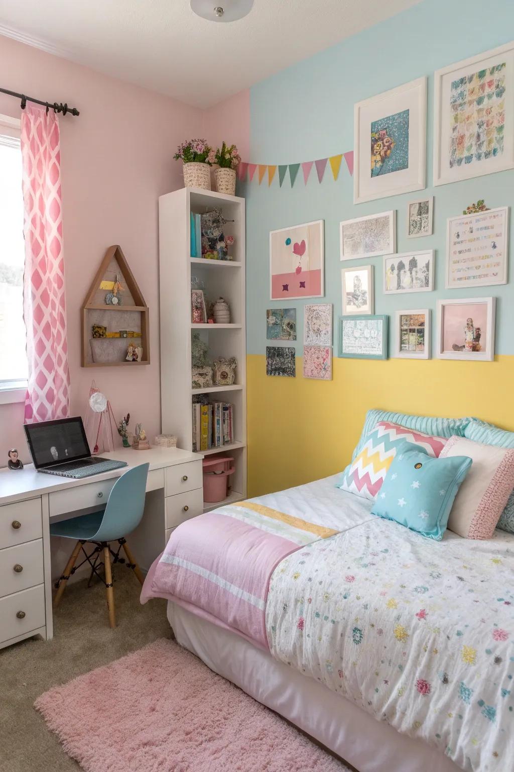 Pastel colors create a soothing atmosphere while adding a touch of whimsy.
