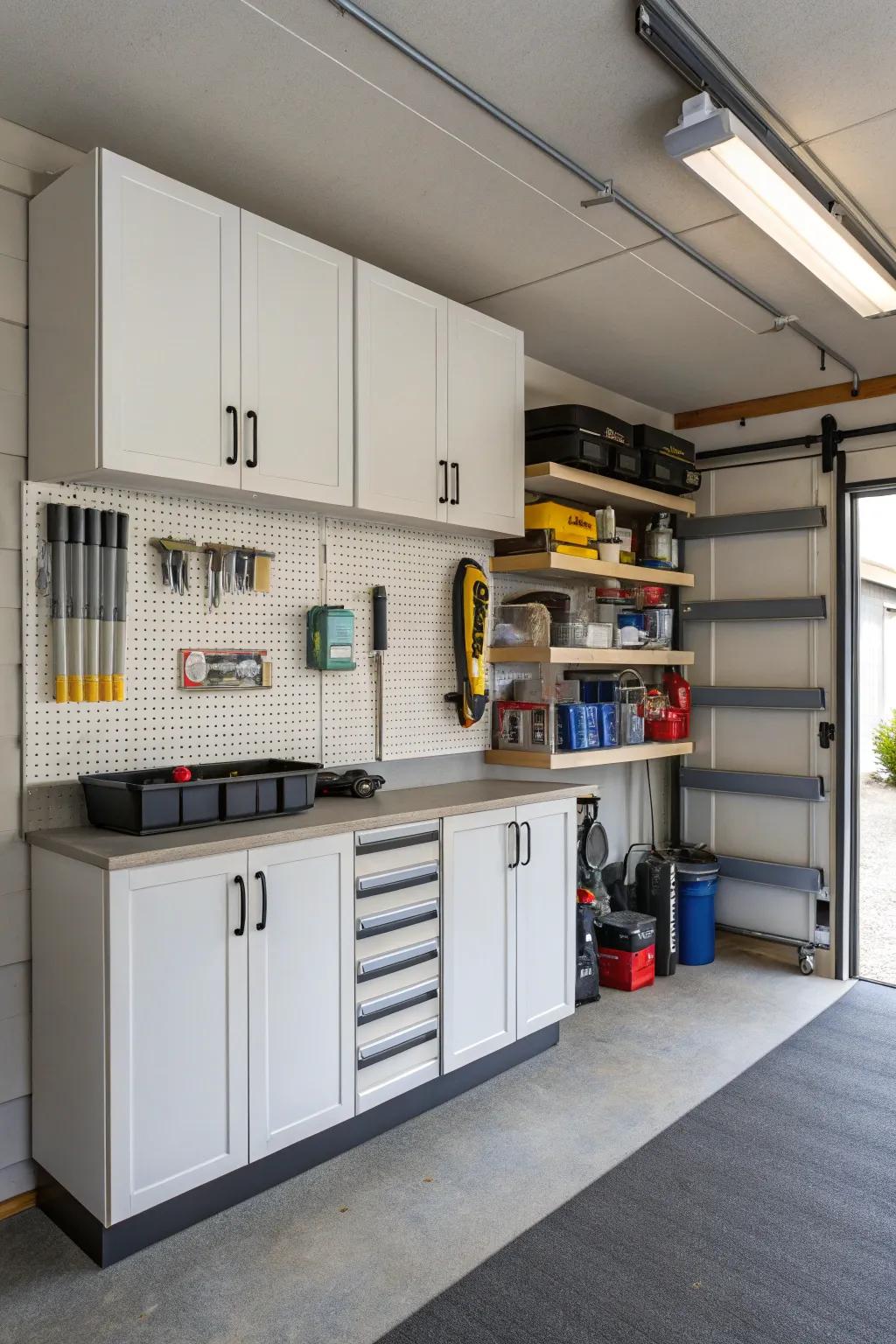 Optimized wall storage solutions ensure your garage remains organized and spacious.