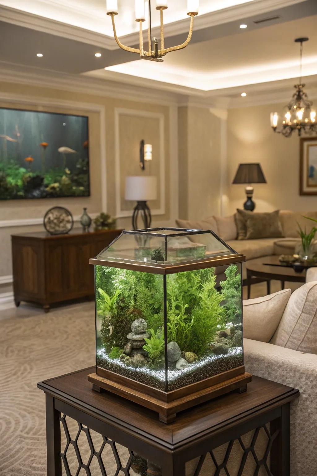 Transform your hexagon tank into a lush green Eden.