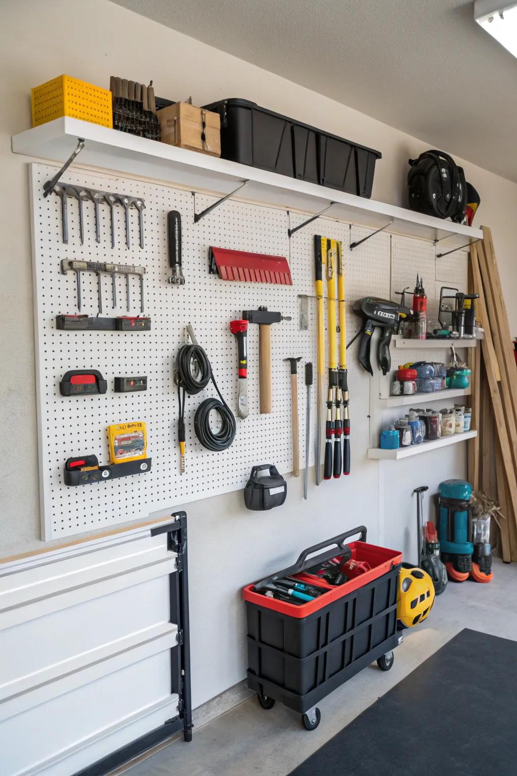Vertical storage helps keep the garage well-organized and practical.