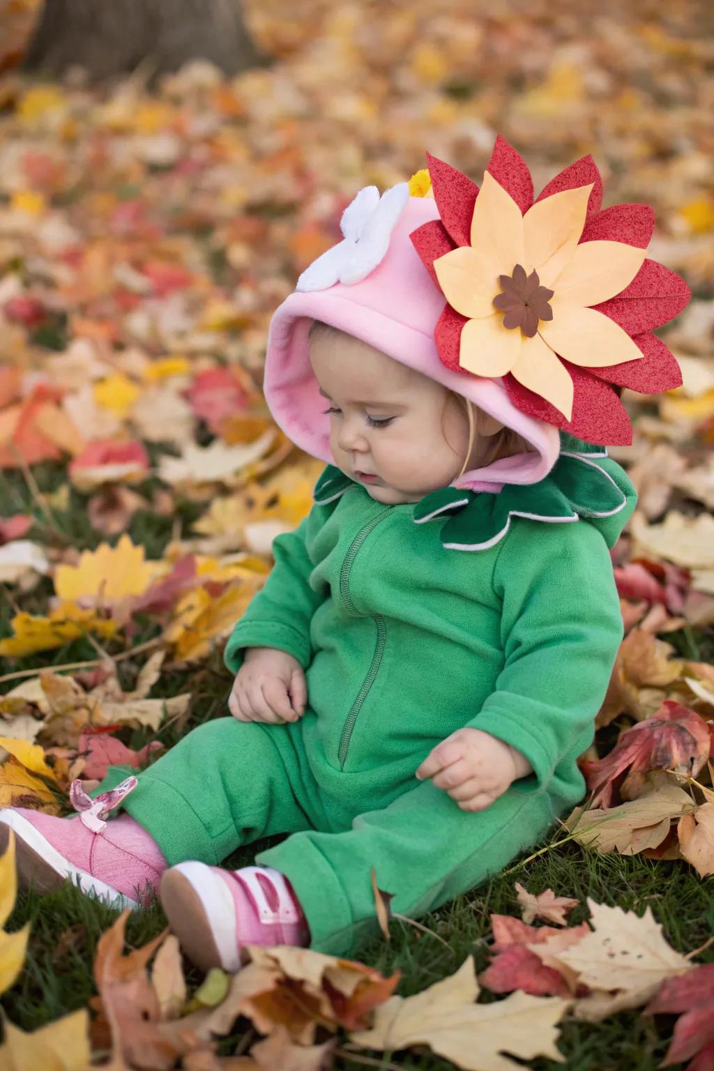 A blossoming flower costume, a perfect emblem of Halloween's enchanting atmosphere.