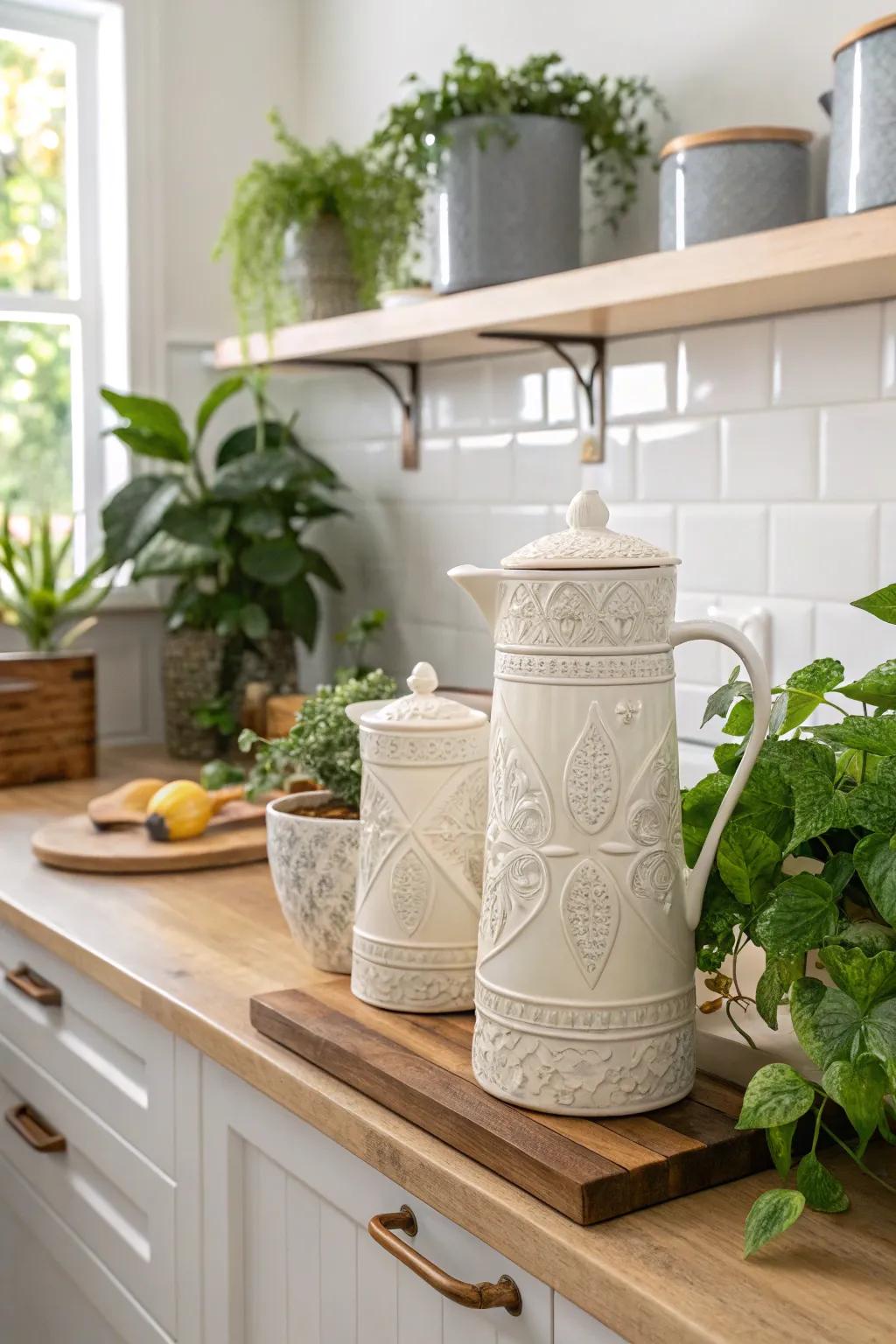 Sophisticated ceramic jugs transform water storage into a chic home addition.