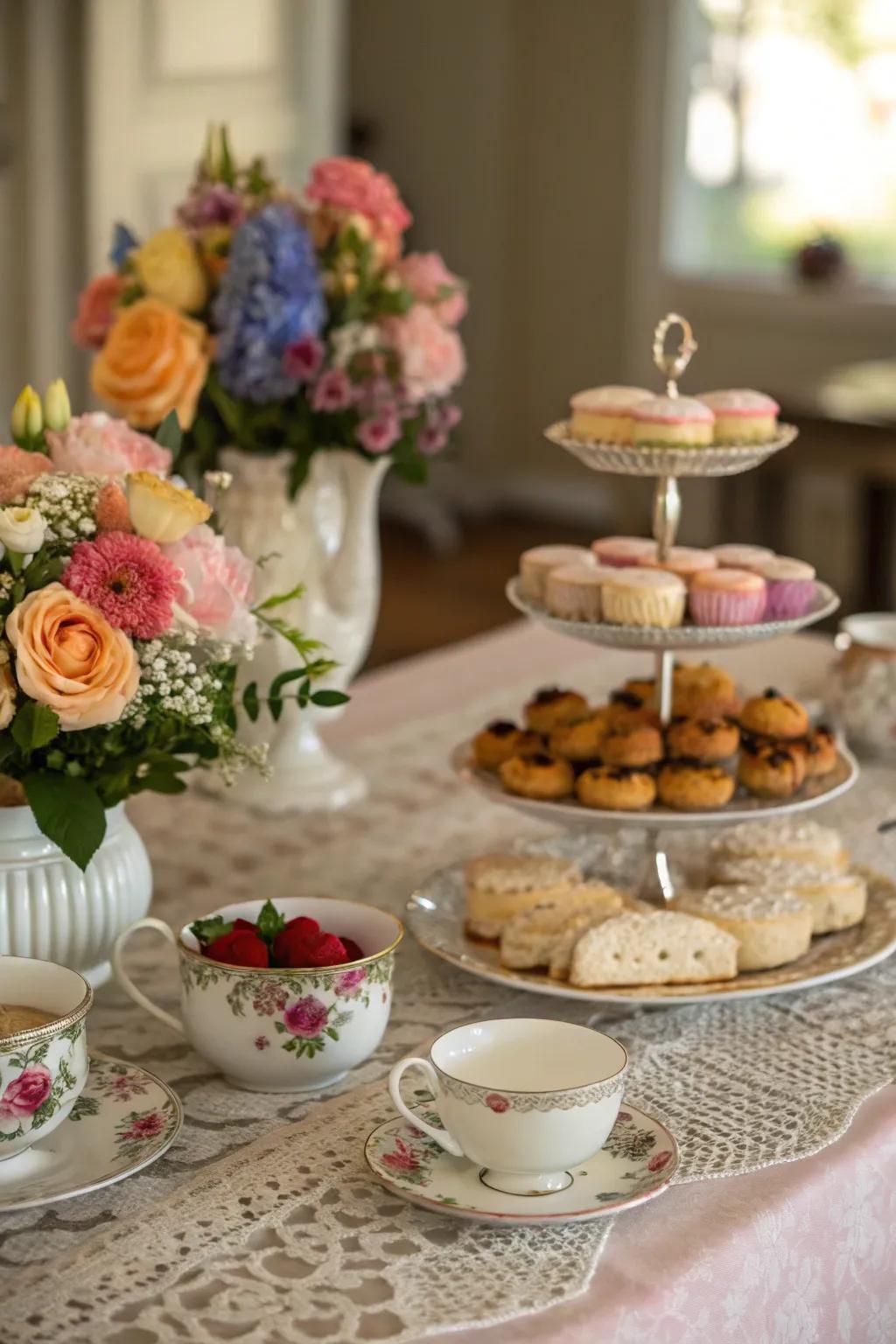 An elegant tea party arrangement exuding vintage appeal.