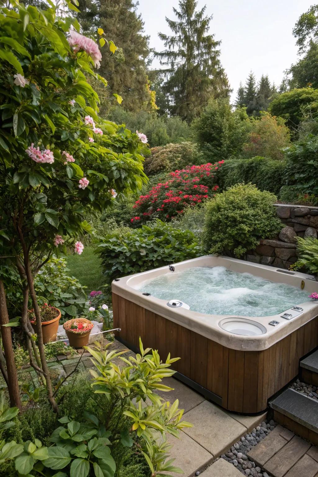 Lush greenery adds a touch of nature to your hot tub area.
