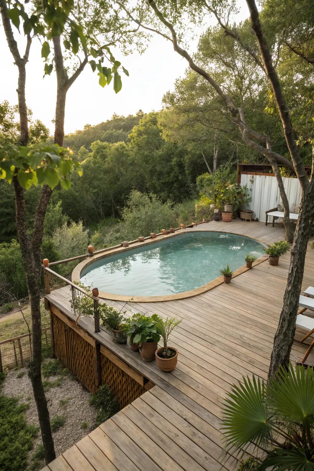 A wooden deck imparts a cozy allure to any above-ground pool setting.