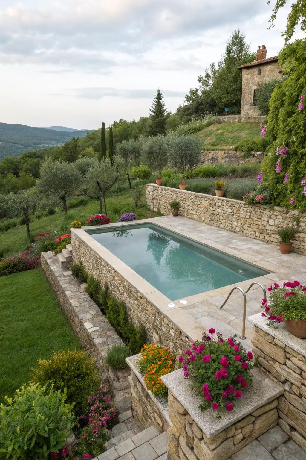 Stone walls bring a touch of class and a harmonious link to the landscape.