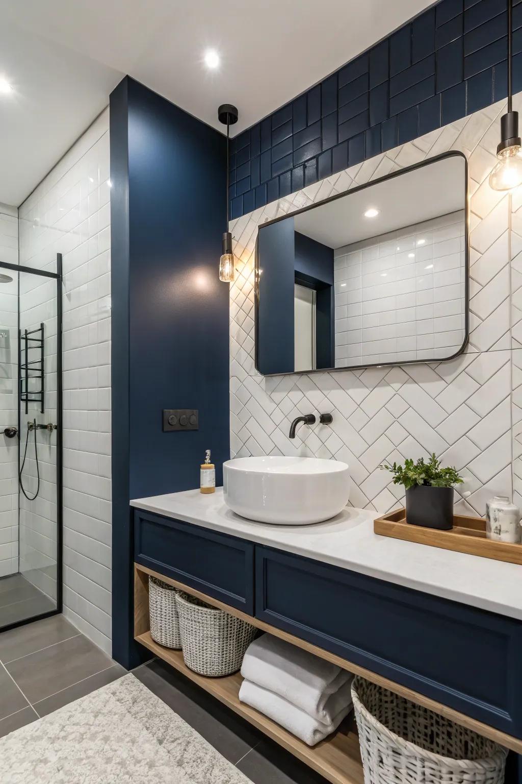 A bold color accent wall brings depth and character to any bathroom.