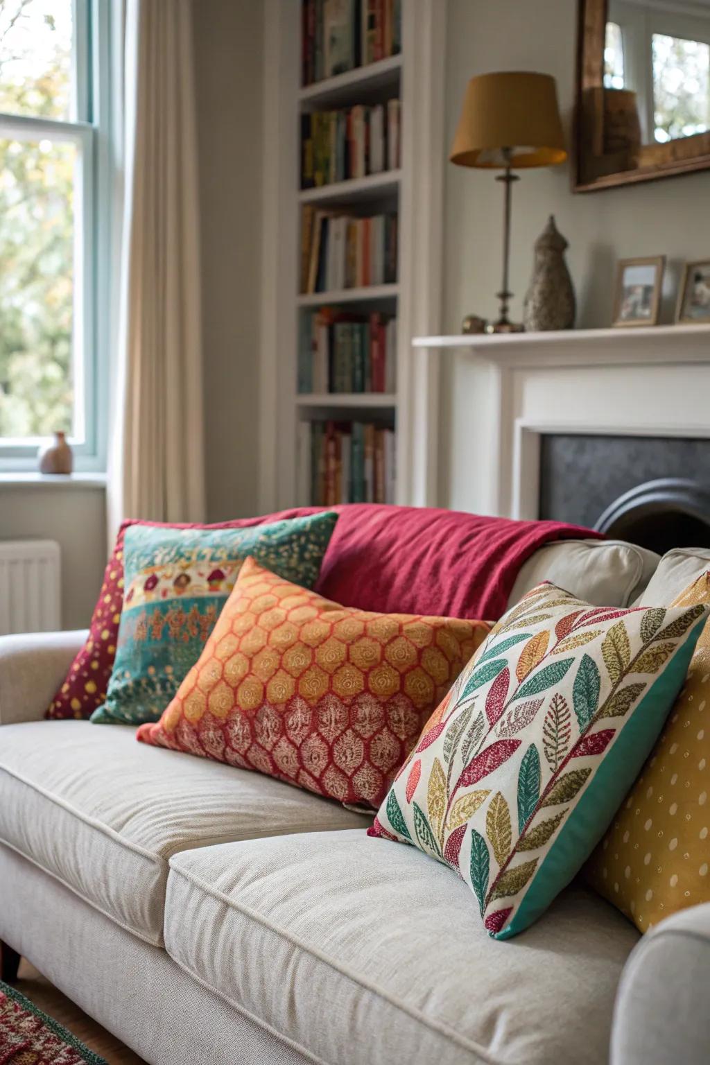 Change your sofa with a dynamic range of decorative pillows.