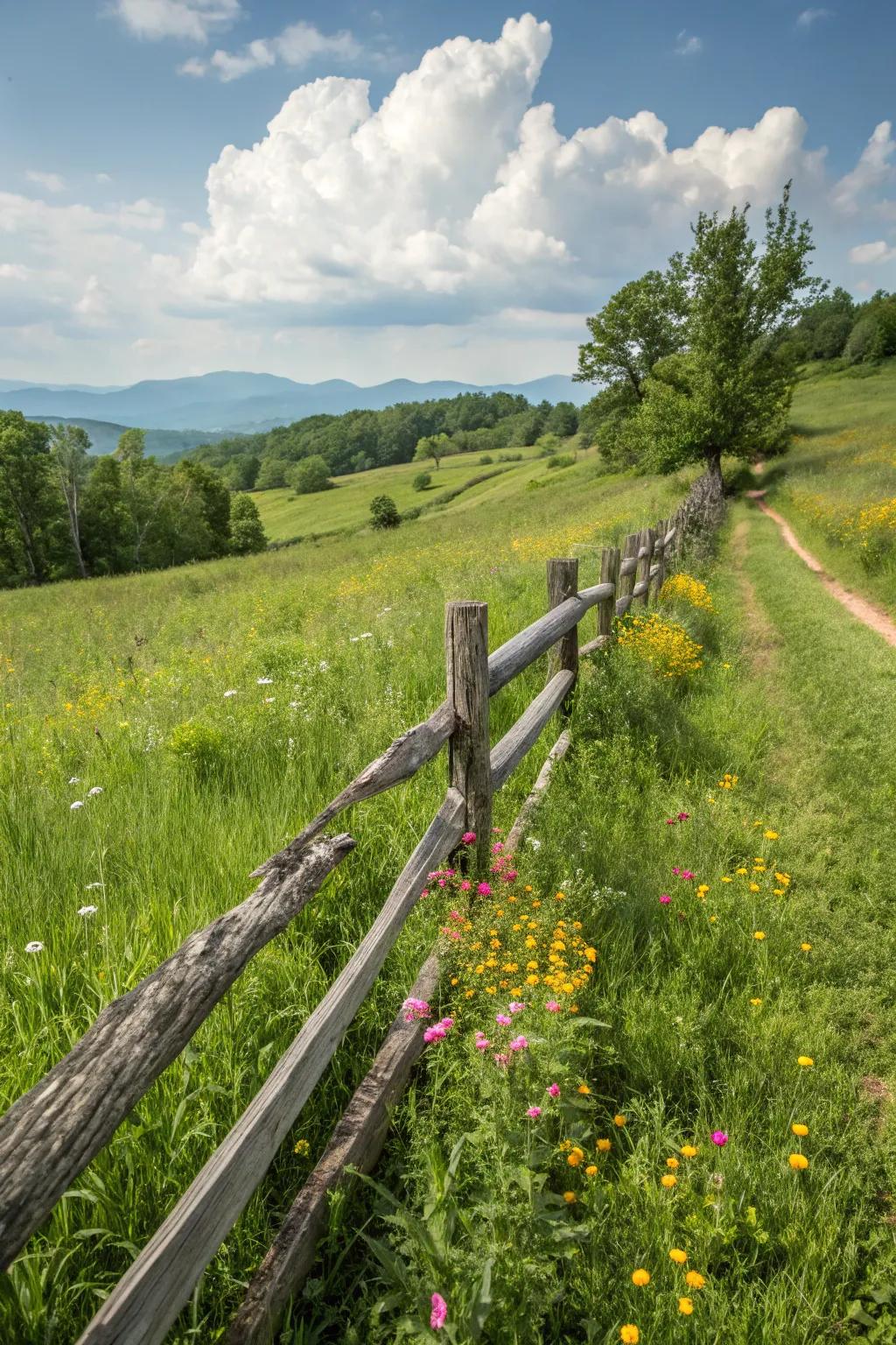 A classic rural-style fence brings a touch of rustic beauty to any setting.