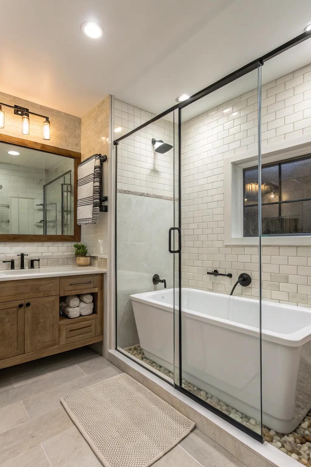 Appreciate refined contemporary minimalism with clear paneled doors.