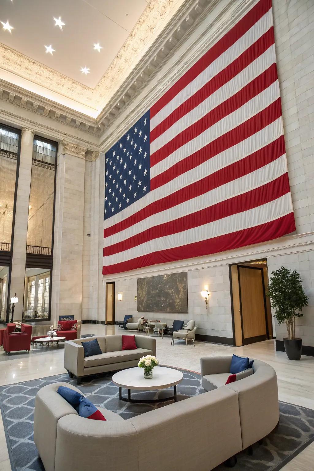 A Stars and Stripes mural injects vibrancy and personality into this contemporary space.