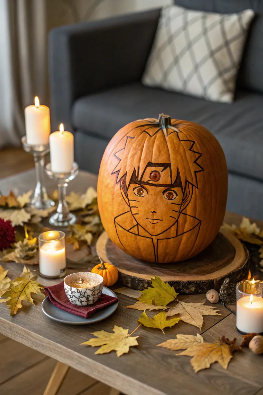 Let your pumpkins embody your favorite anime characters with finely carved expressions.