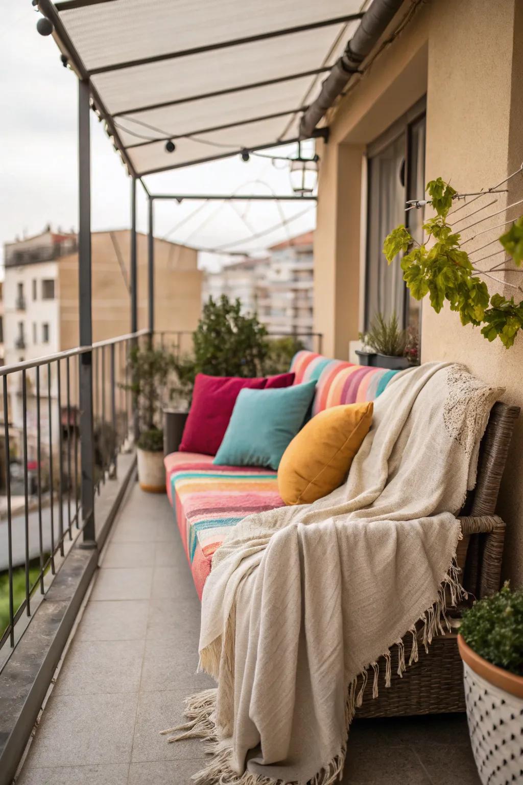 A welcoming seating area with lively cushions sets the stage for relaxation.