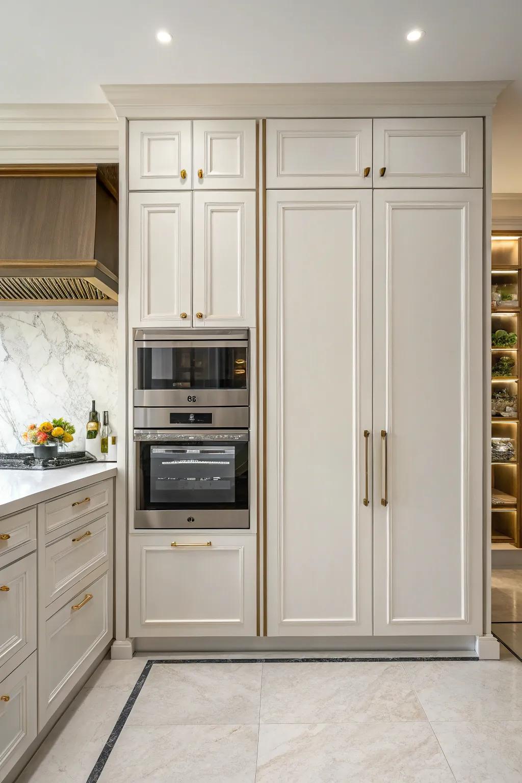 Hidden storage allows kitchen appliances to be neatly out of sight, enhancing a minimalist feel.