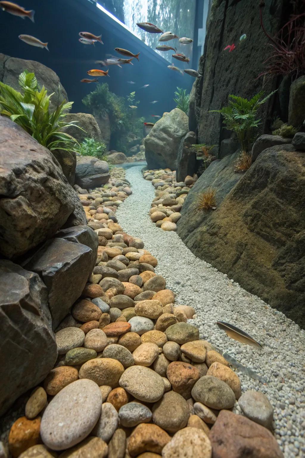 Authentic stones artistically placed to replicate a serene riverbed.
