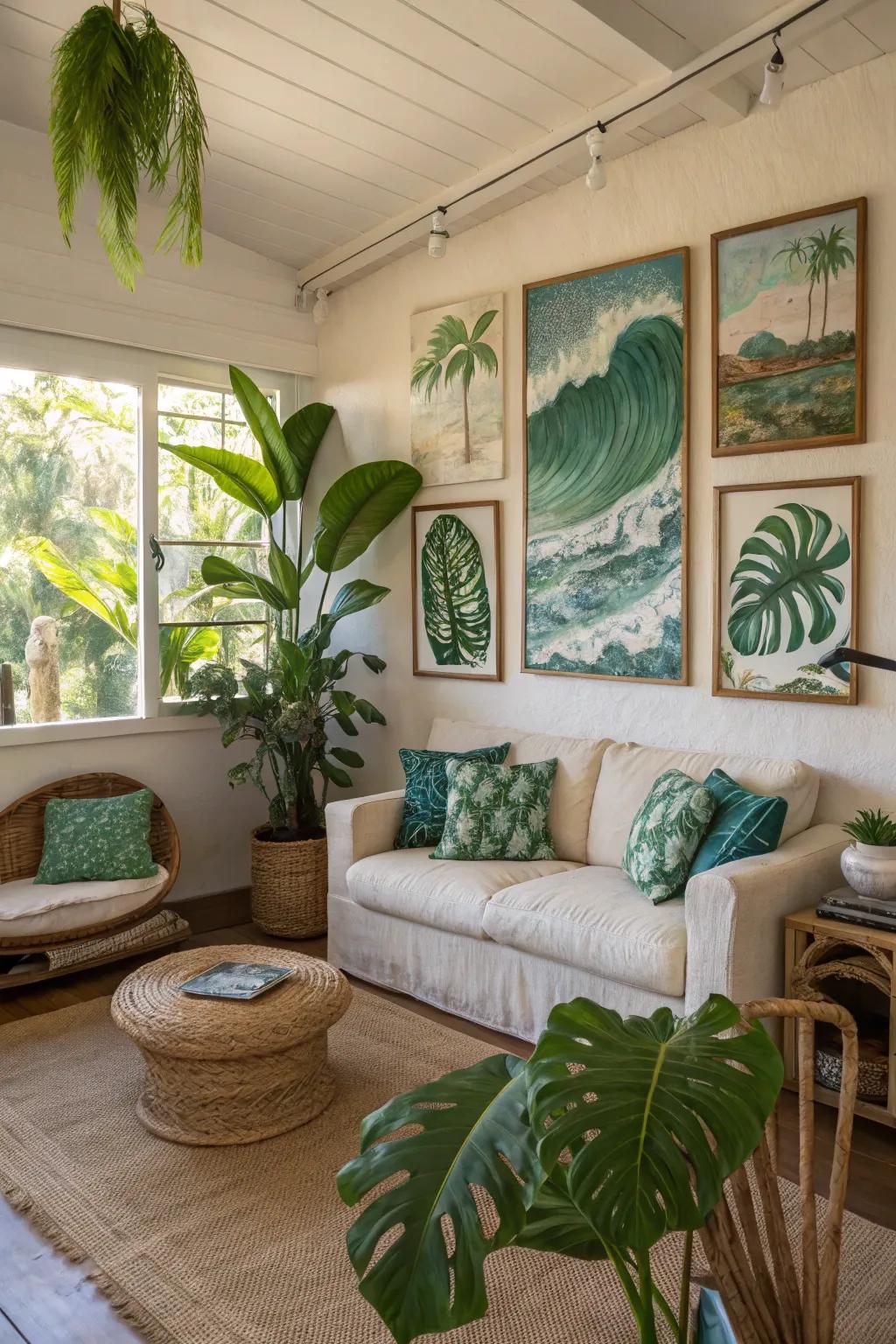 A living space reinvented with nature-centric artistic elements.