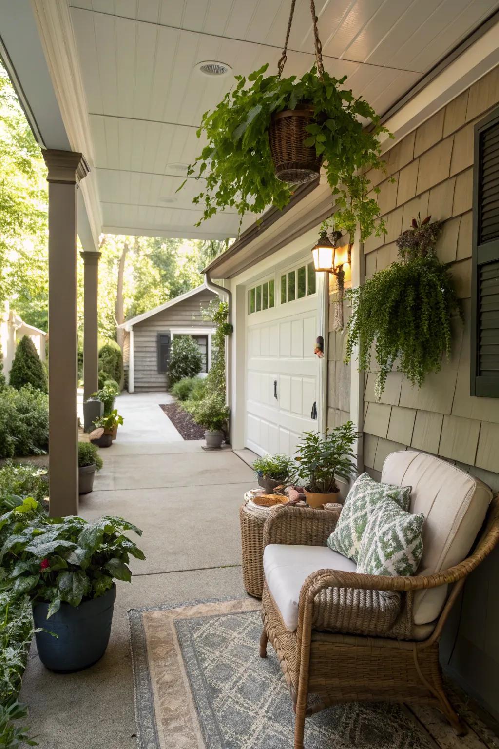 A breezeway that provides a cozy and functional link between the home and garage.
