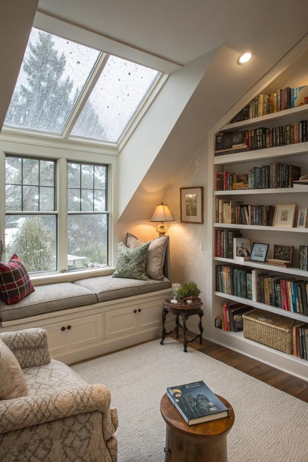 Transform your attic into a bibliophile's haven with an inviting reading retreat.
