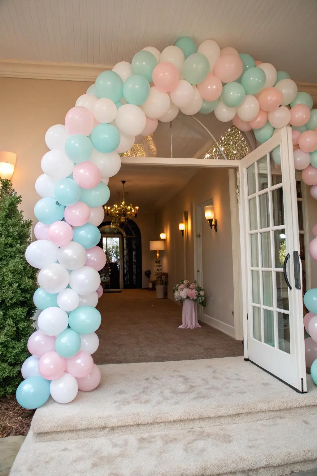 An alluring entryway crafted with an enchanting balloon arch.