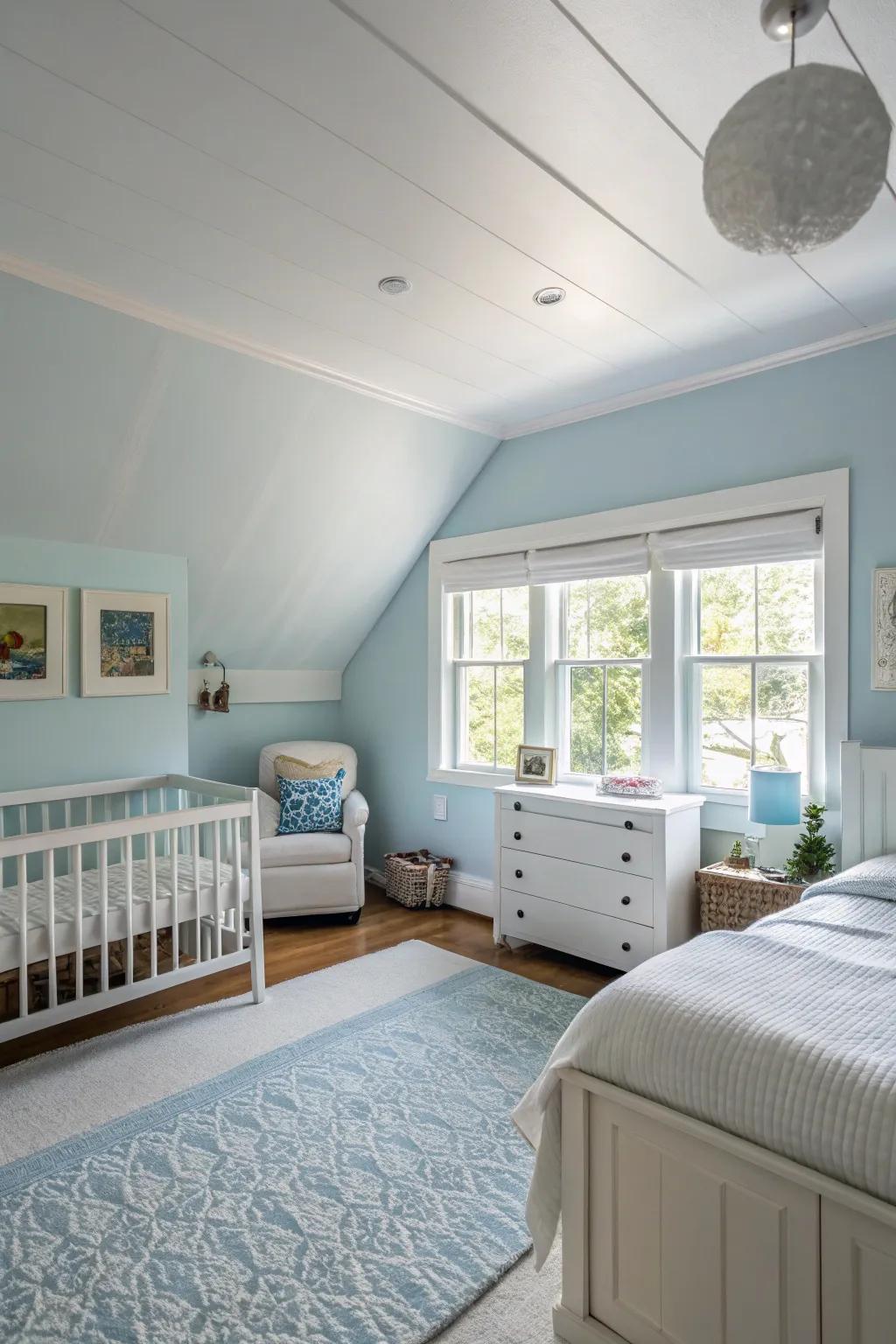 A peaceful all-blue bedroom embodying pure serenity.