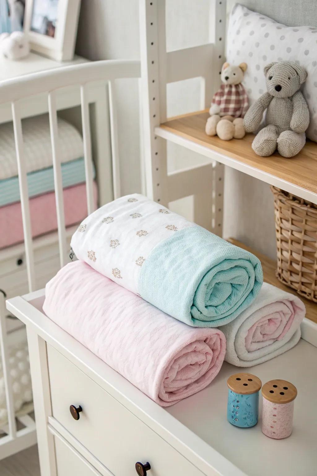 A neatly arranged wrap cloth, prepared for use.
