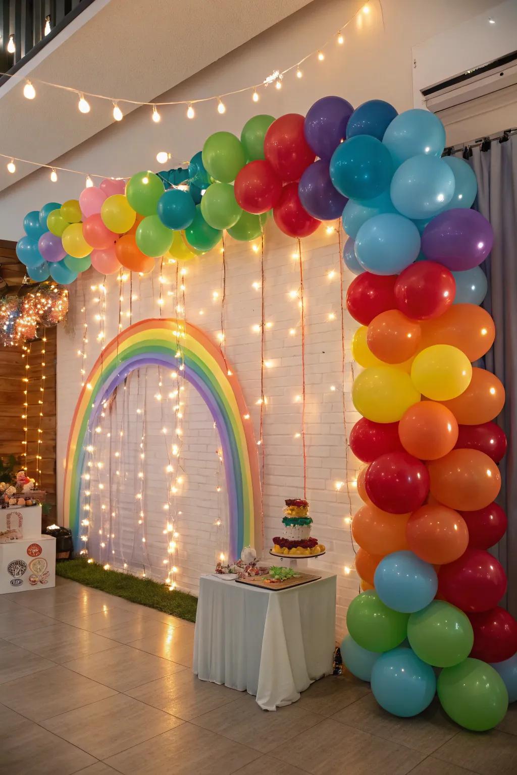 Transform your party with a colorful balloon backdrop.