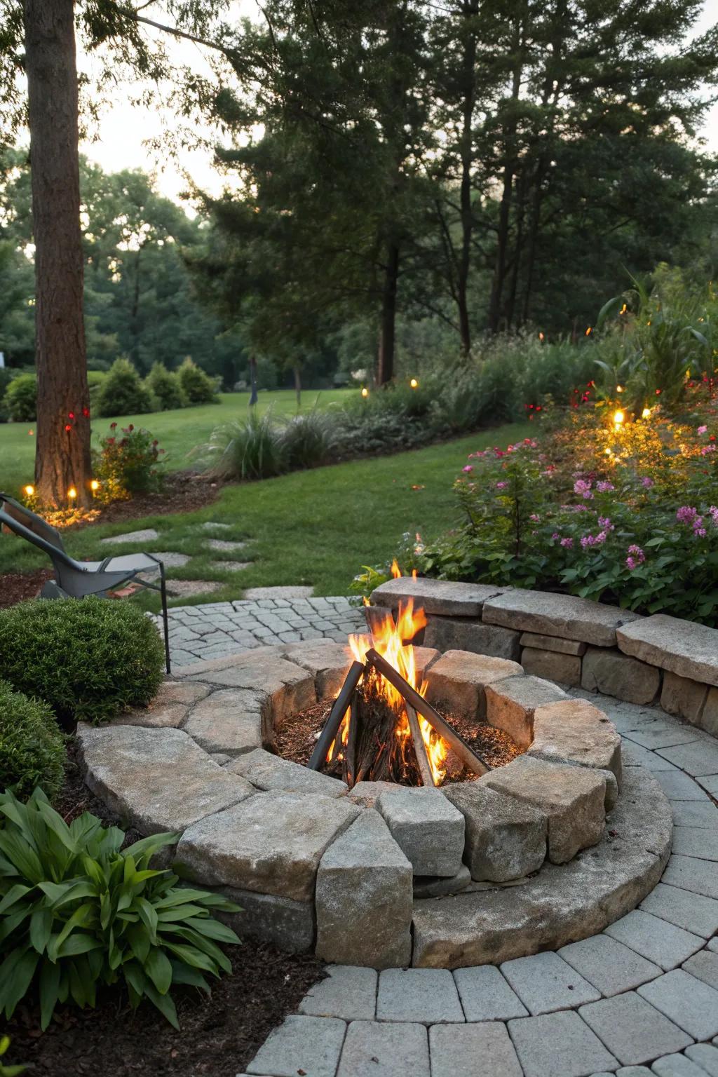 Design a captivating fire enclosure to act as the central gathering spot for your event.