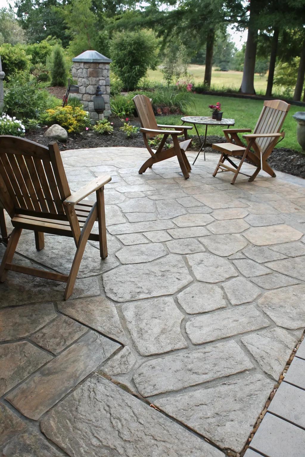 Patterned concrete can replicate the aesthetic of premium stone.