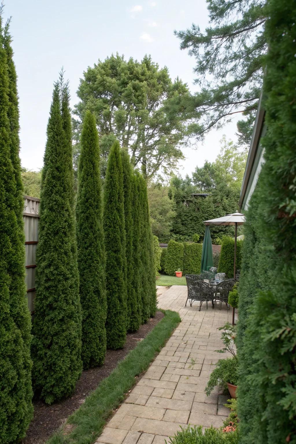 Lofty hedges act as an all-natural, year-round privacy shield.