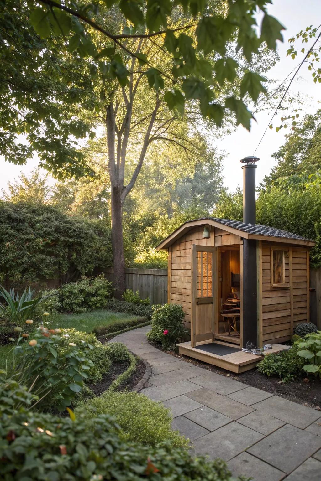 A secluded natural spot steam room snuggled in foliage.