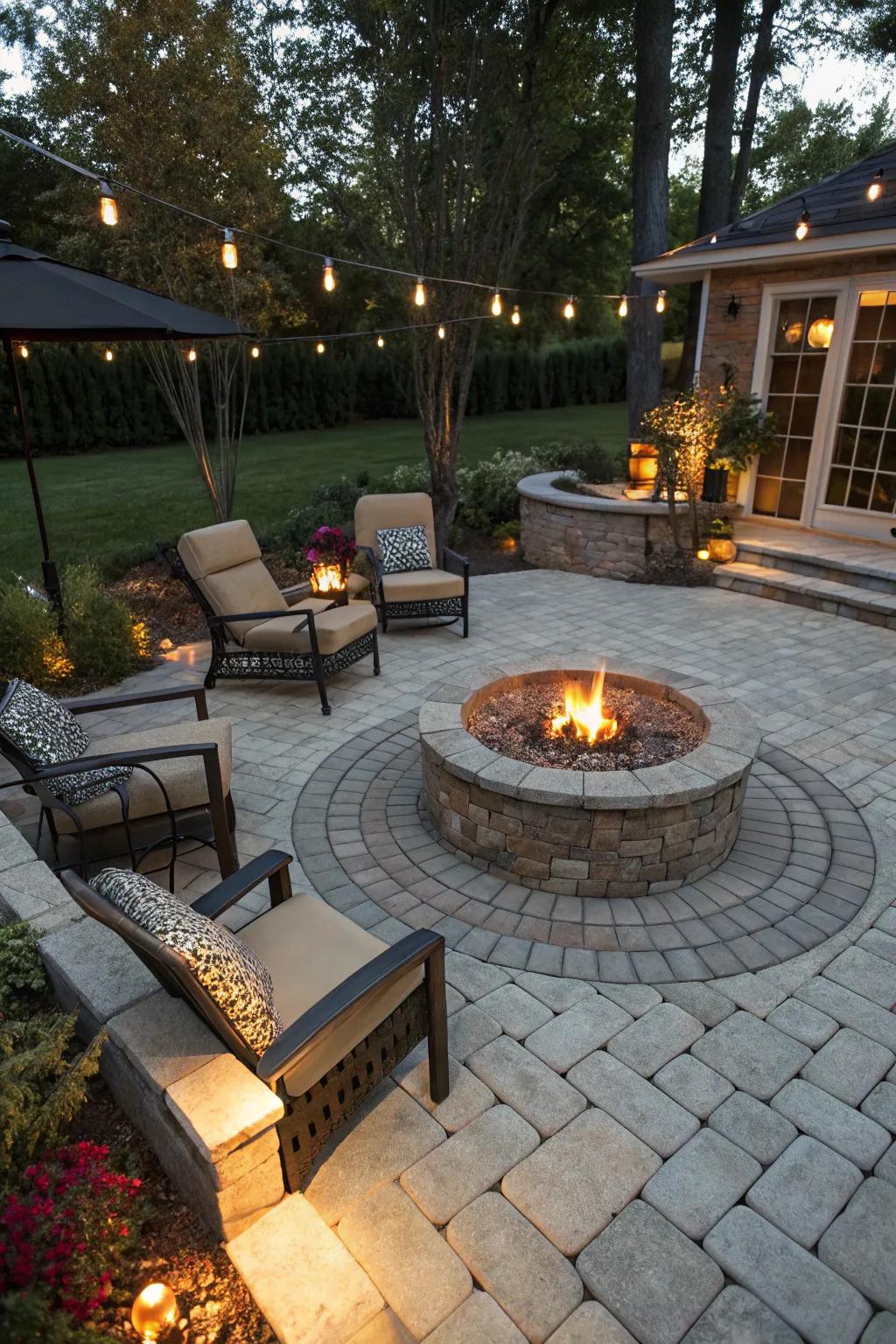 A toasty hearth spot sets the scene for perfect outdoor gatherings.