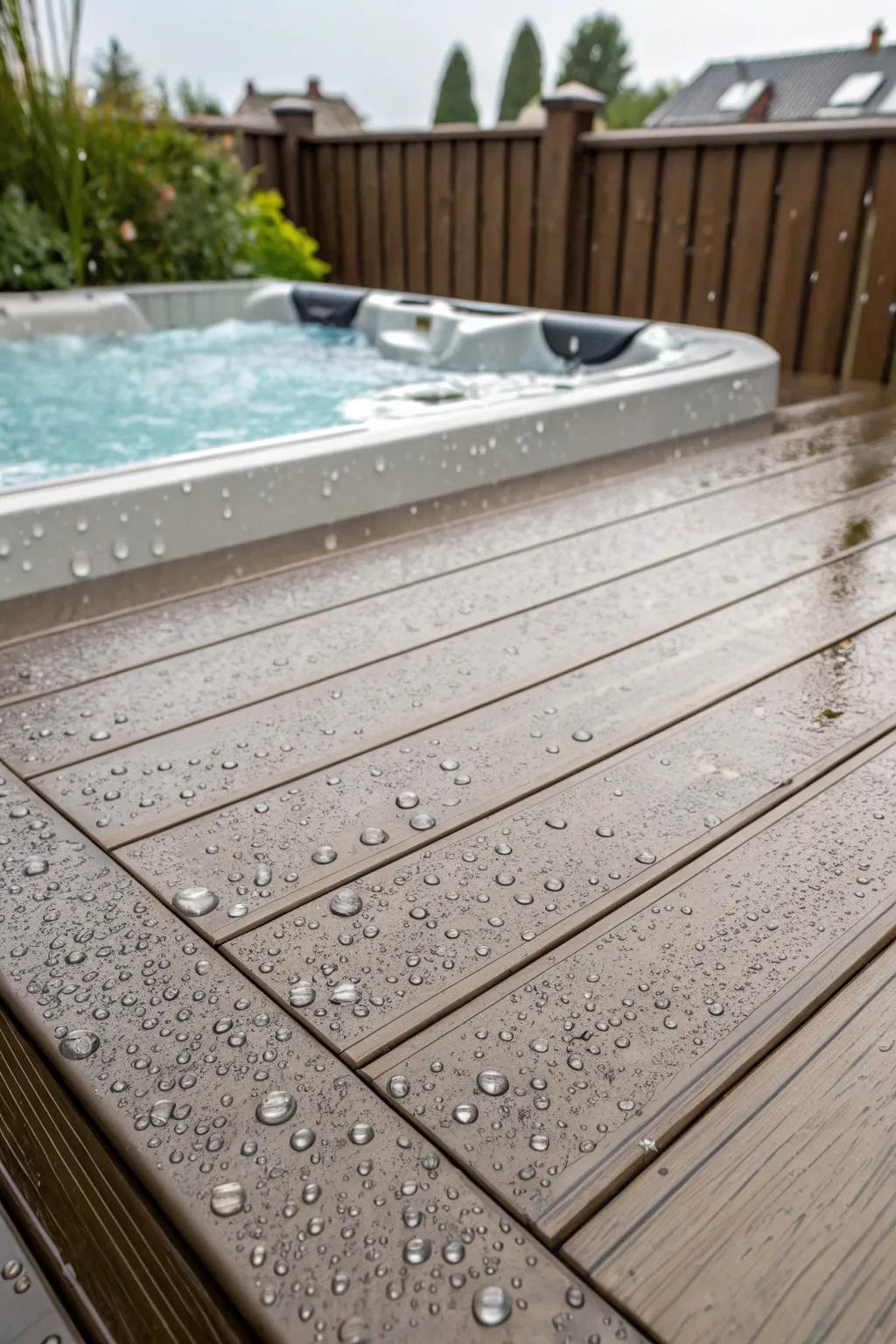 Durable planking provides a smooth look and simple consideration for your swim spa region.