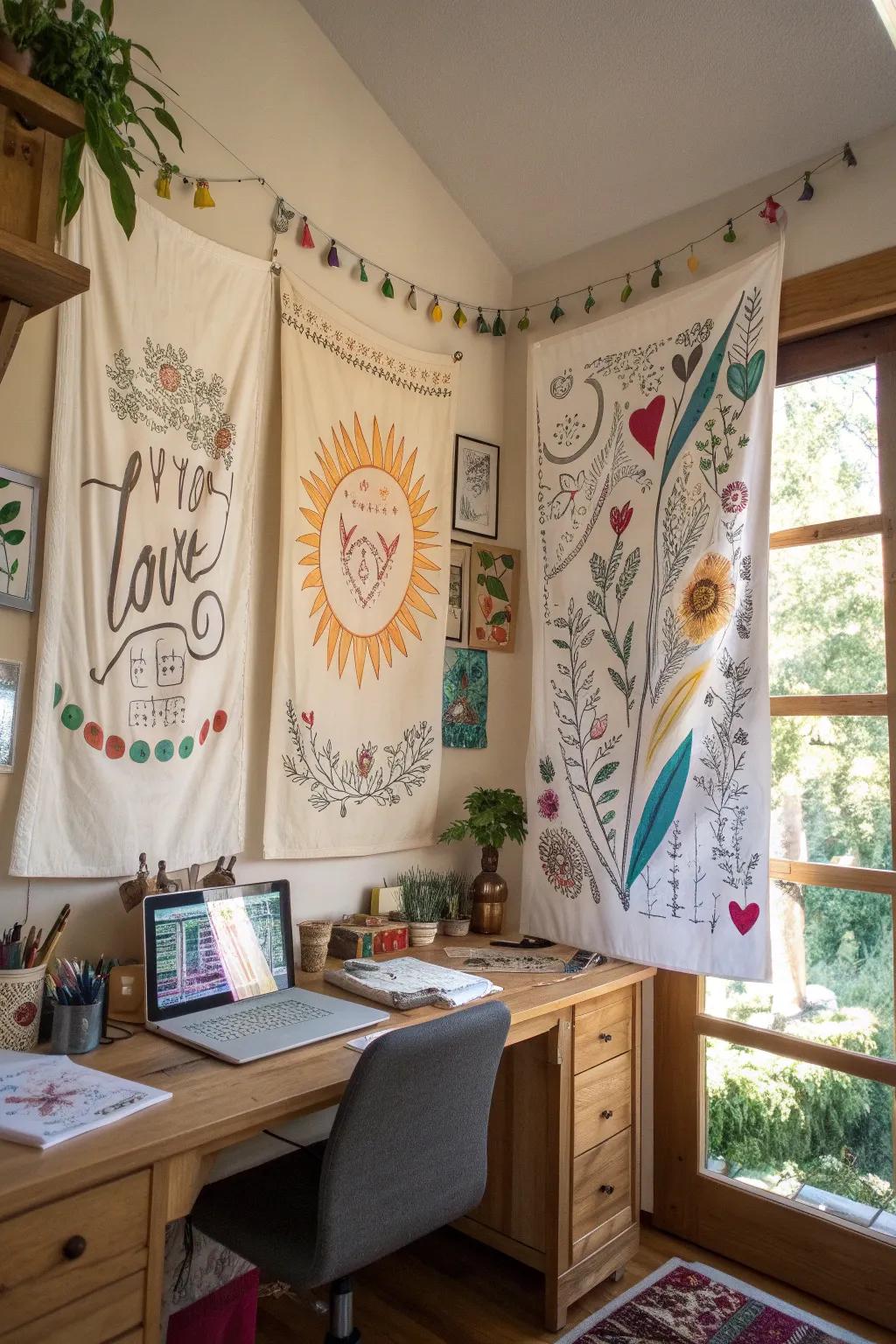 Hand-drawn banners add a personal, artistic touch to your decor.
