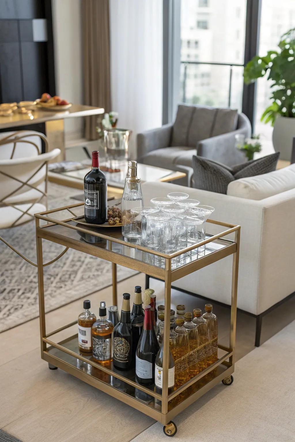 A mobile bar cart introduces an element of refinement to any celebration.