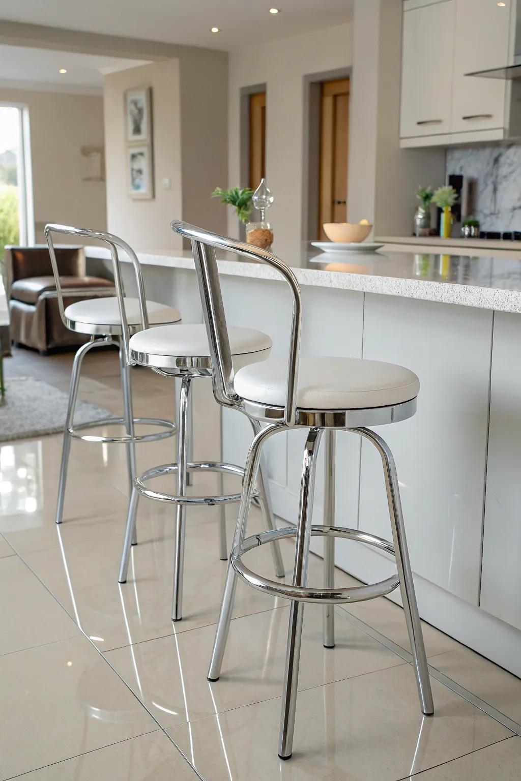 Modern bar stools in a sleek kitchen.