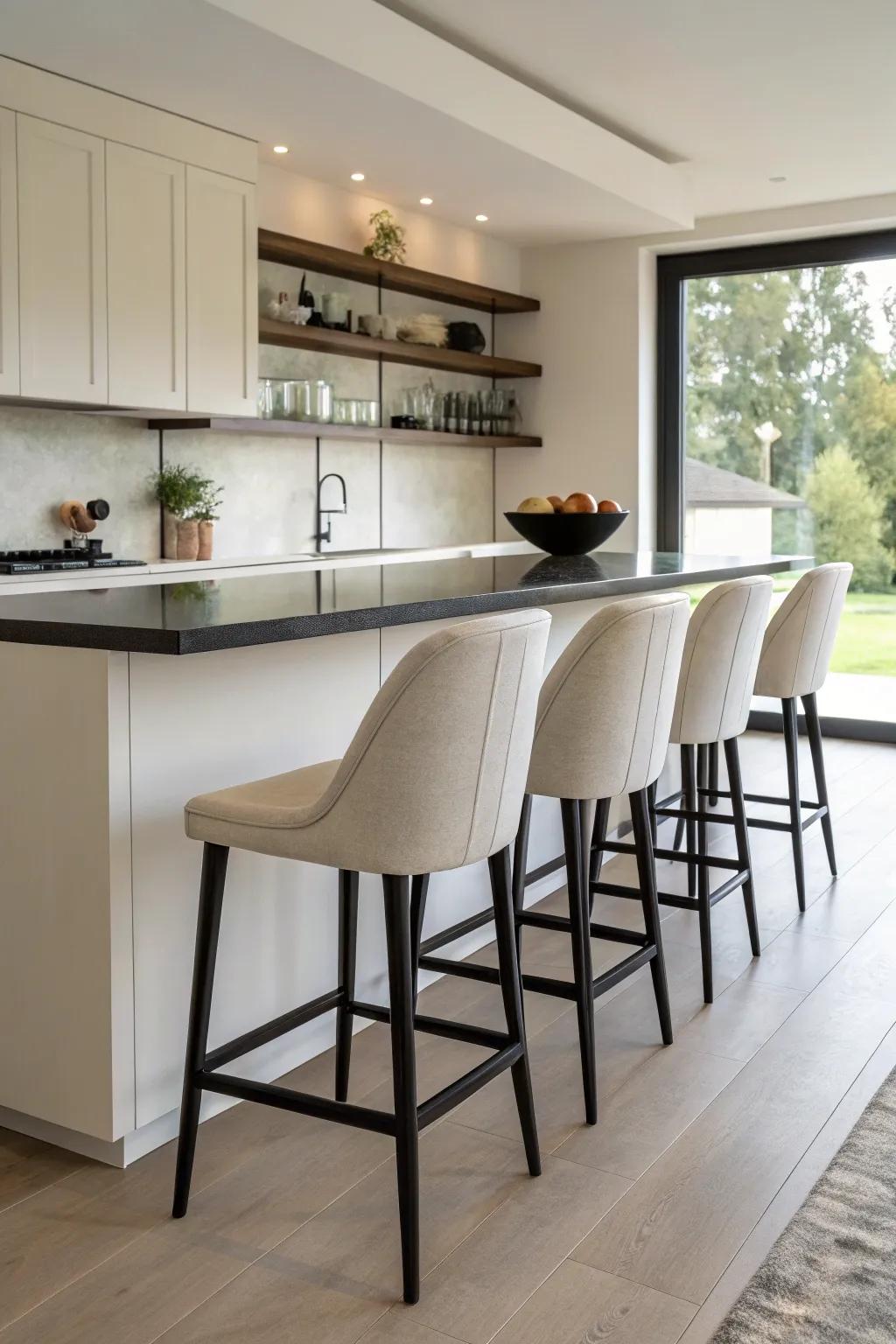 Refined and modern bar stools with backs that embody a minimalist vibe.