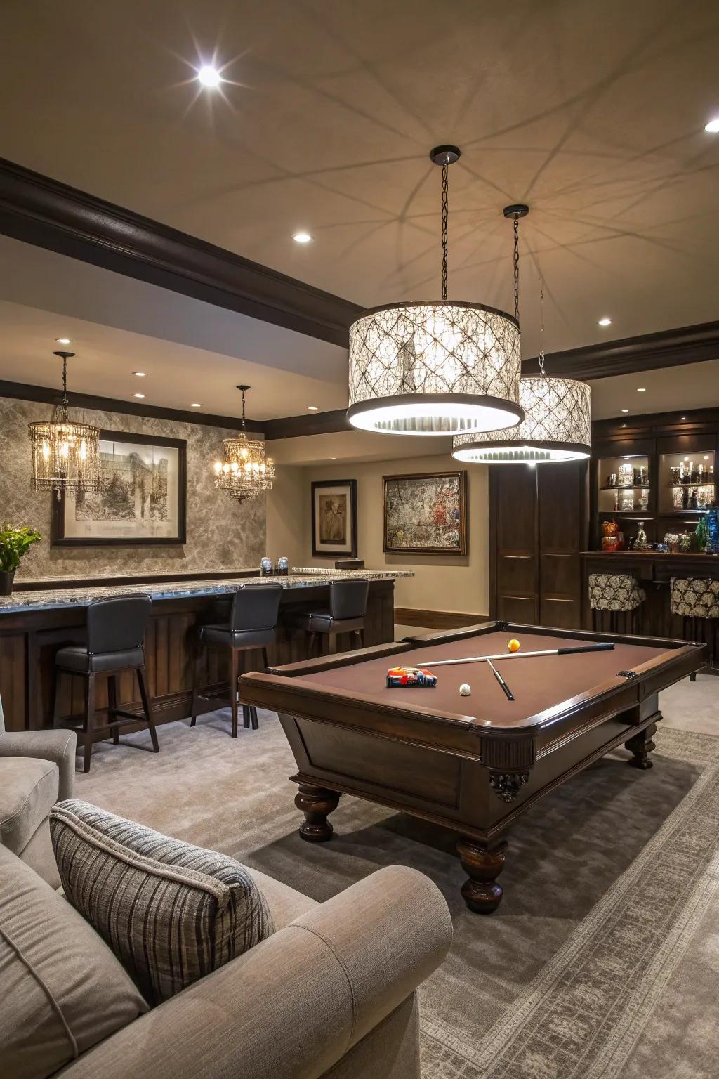 A billiards table is the ultimate centerpiece for any entertainment zone.