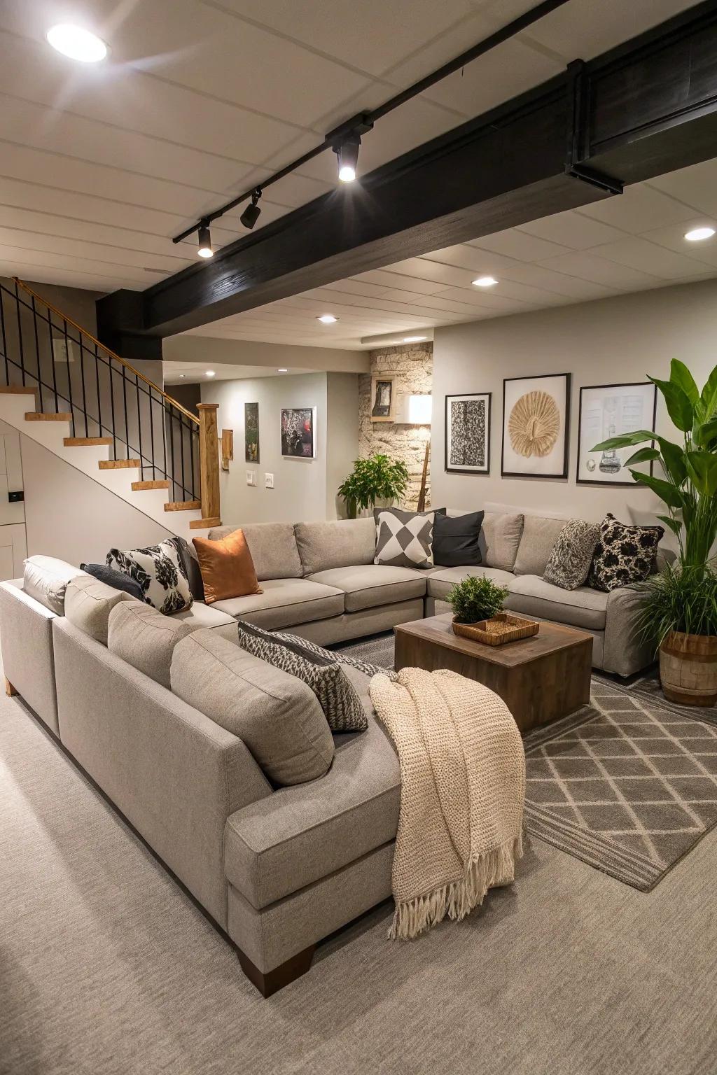 An open-plan basement that feels like a vast lounge.
