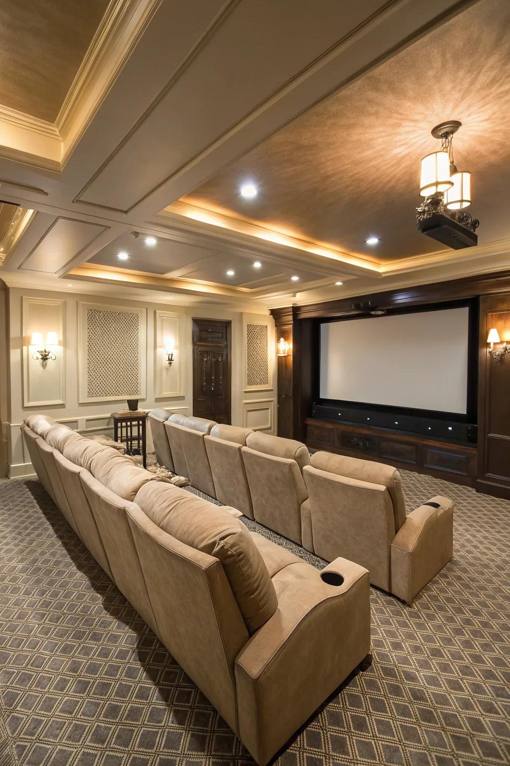 Sumptuous reclining seats give off a vibe of luxury and a genuine cinema atmosphere right in your dwelling.