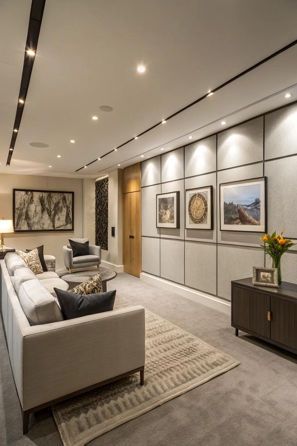 Refined modern aesthetics bring elegance to any basement.