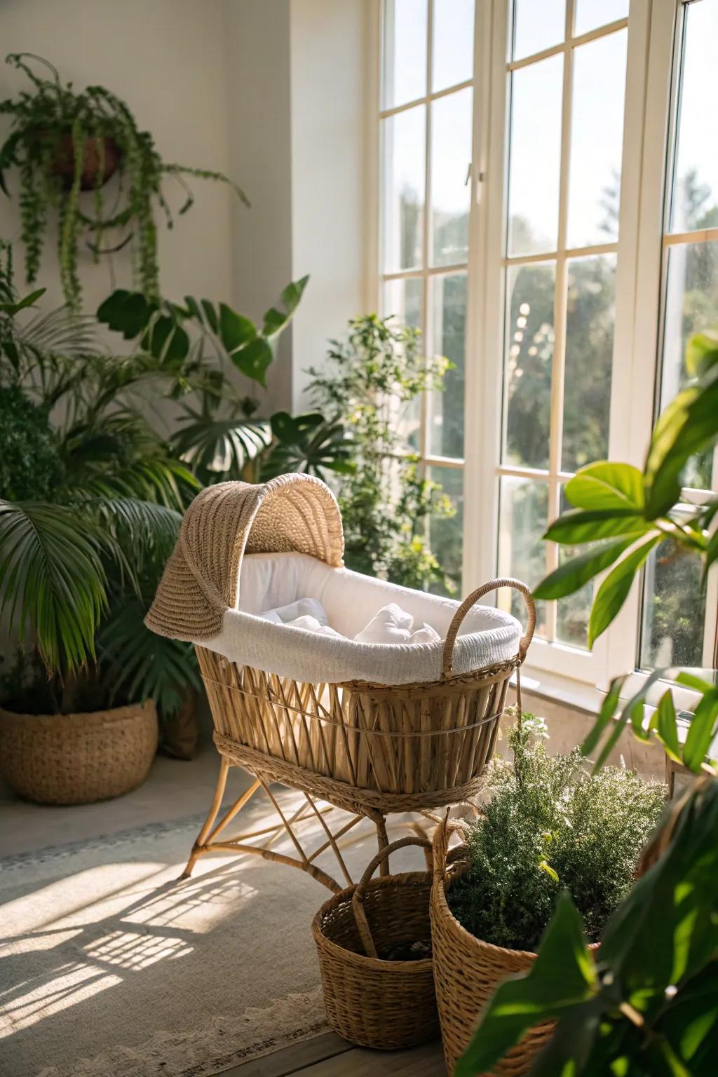 A delightful rattan cradle introducing the essence of nature indoors.