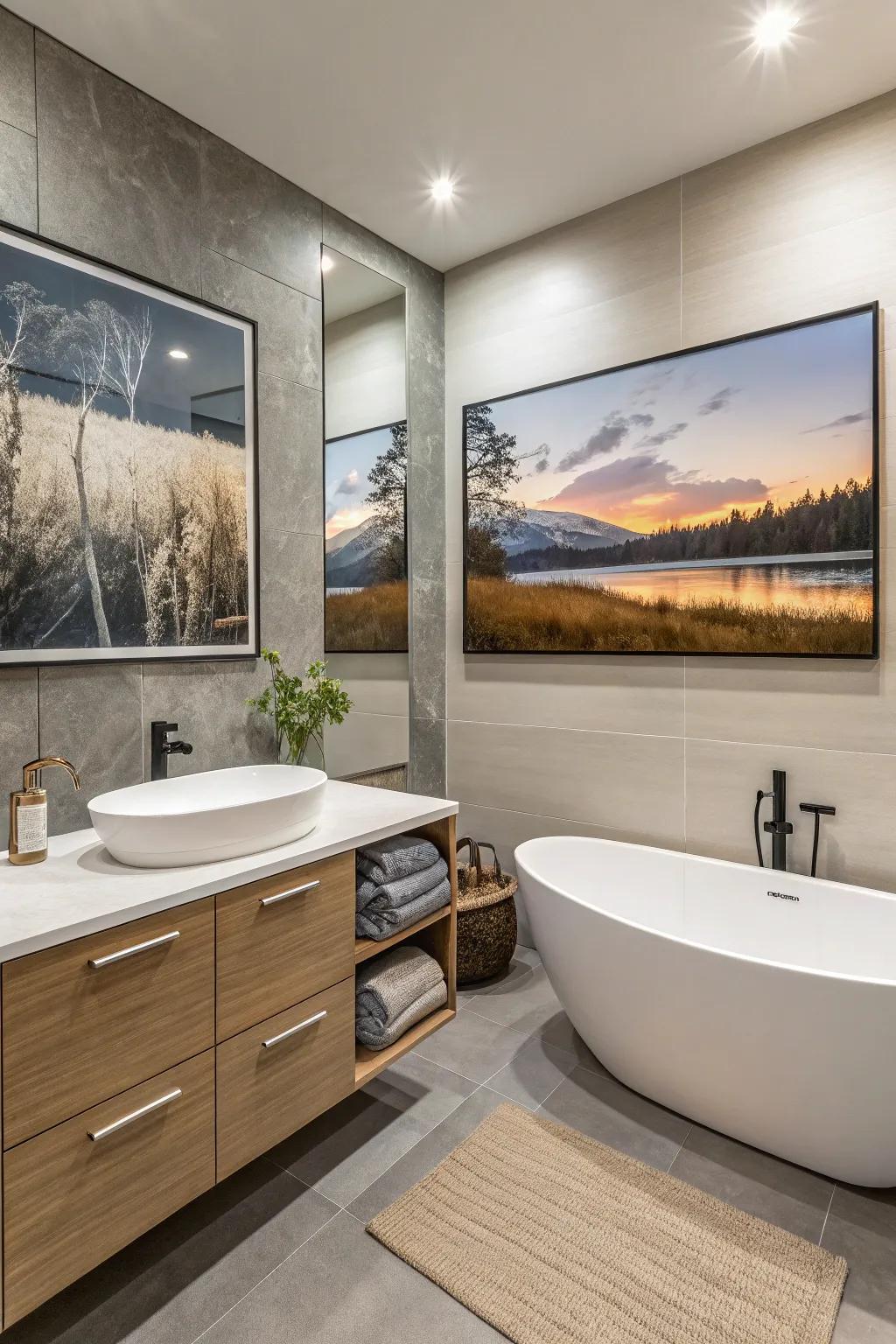 Wall art has the ability to transform a bathroom into an elegant and peaceful space.