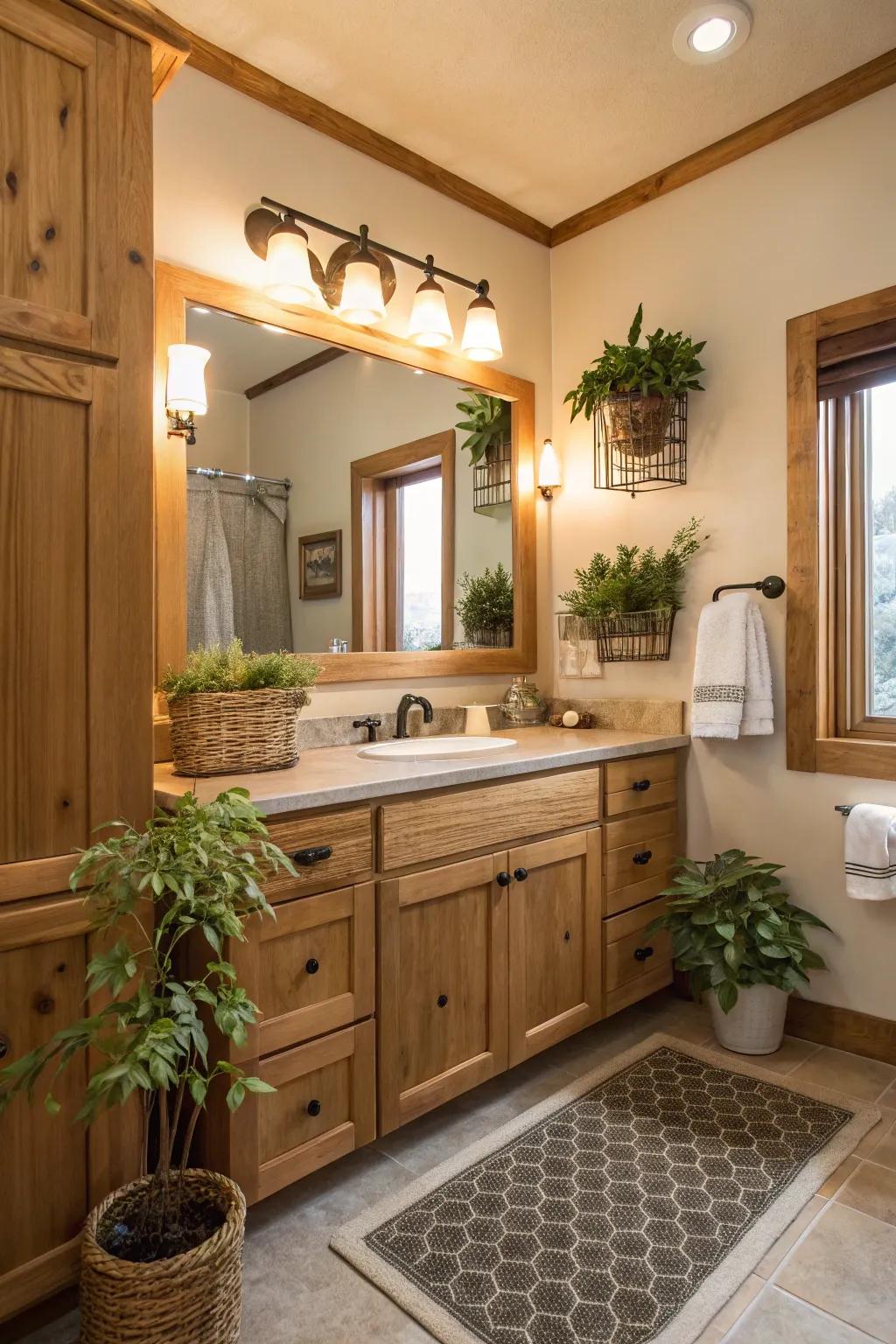 Natural wood cabinets infuse any bathroom with warmth and refinement.