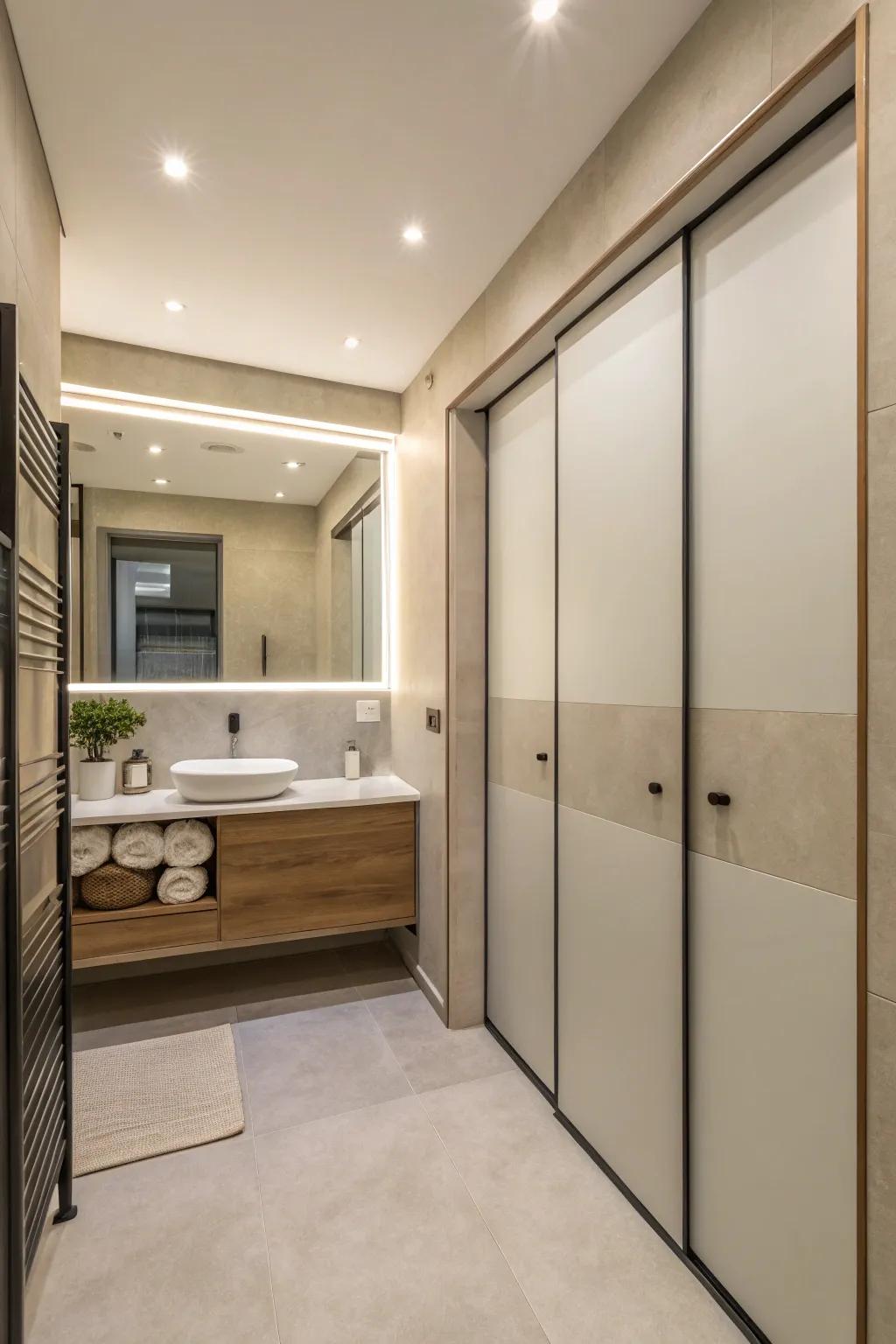 Elegant sleek doors provide a contemporary flair to any bathroom design.
