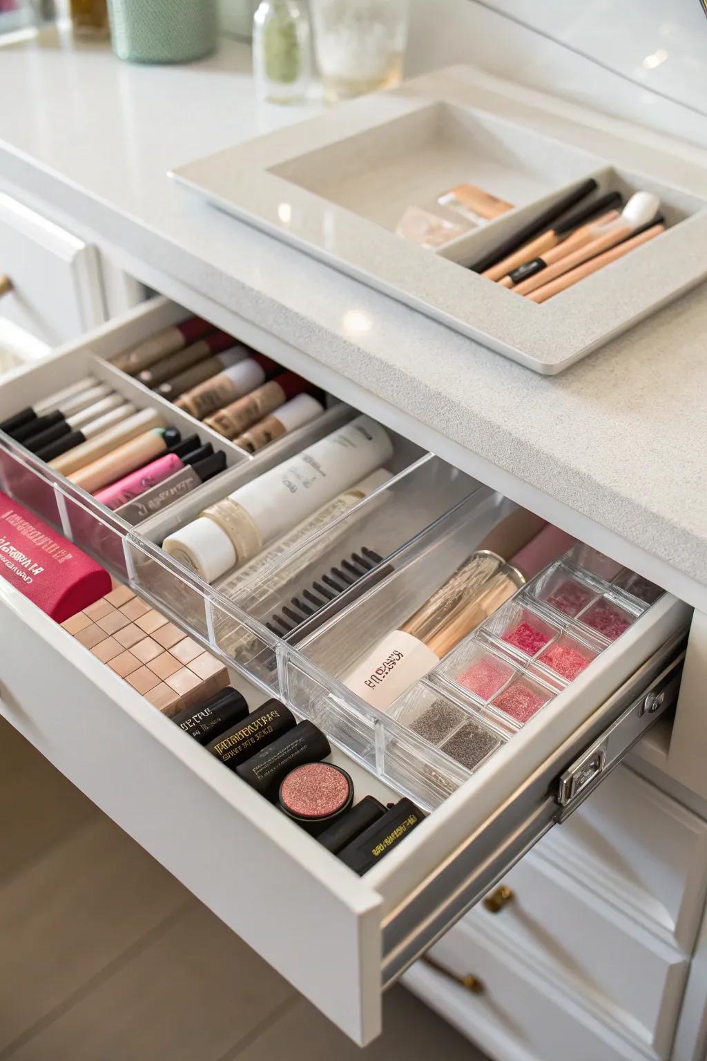 Clear dividers provide a perfect overview of your bathroom essentials.
