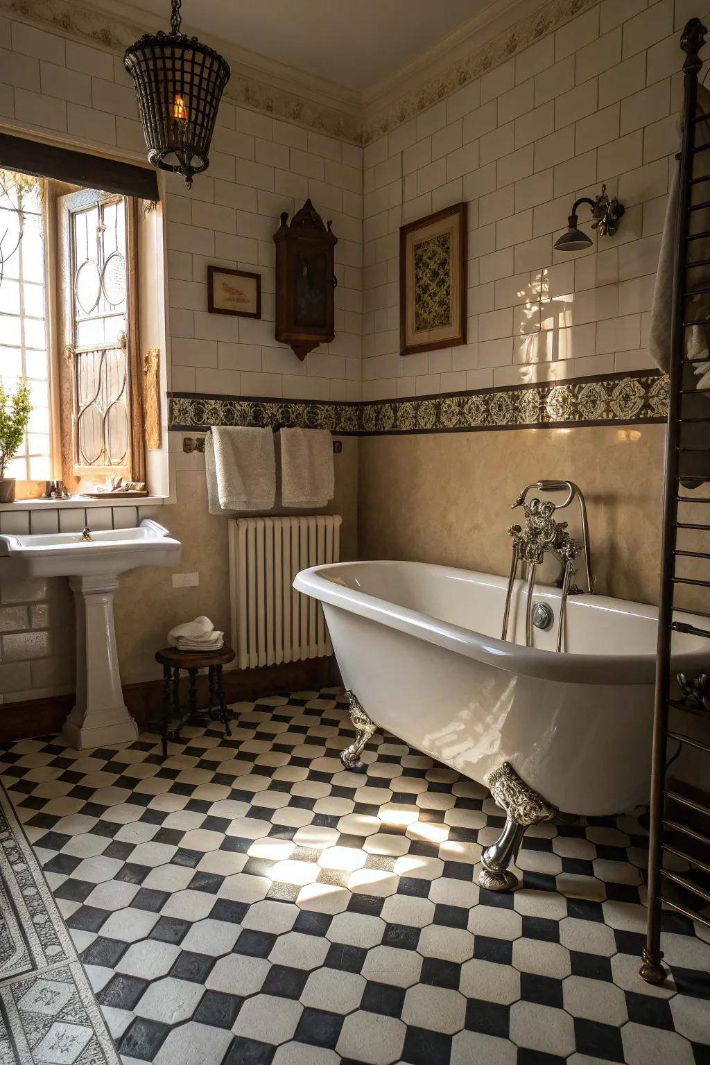 Eternal sophistication with traditional checkered tiles.