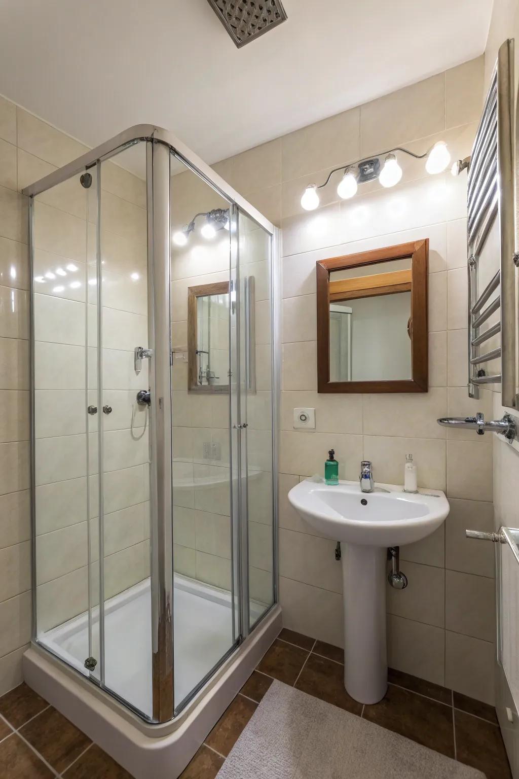A small bathroom layout that feels open with strategic fixture placement.