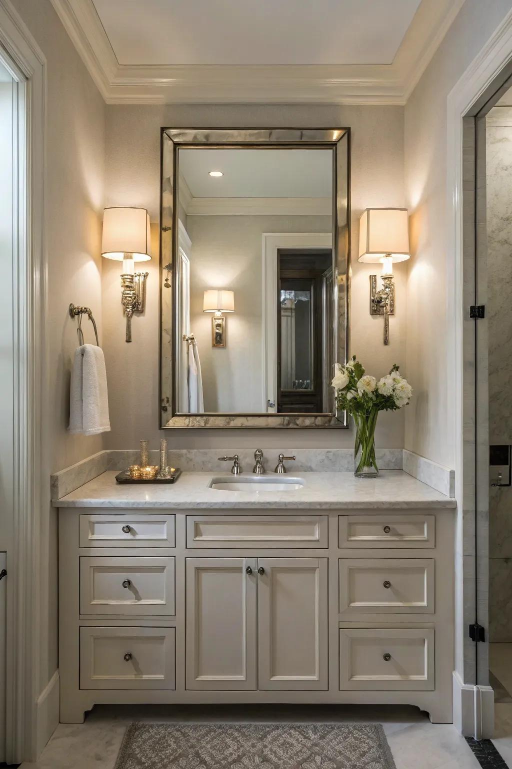Symmetrical sconces offer a harmonious balance of light and elegance.