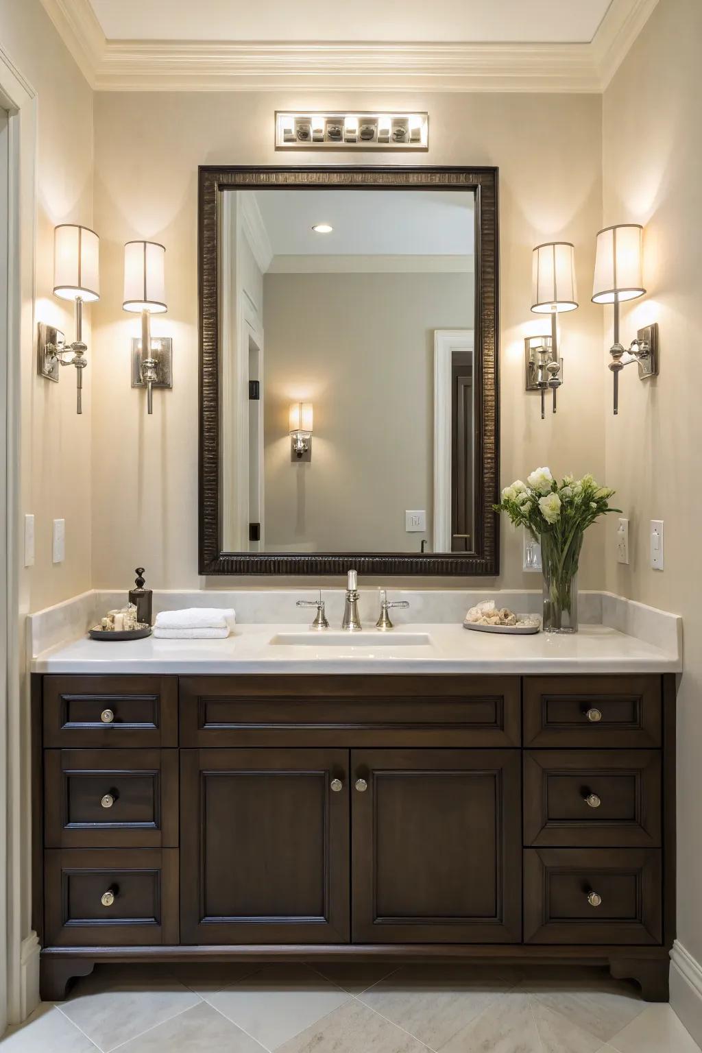 Vanity lights perfectly placed for a flawless morning routine.