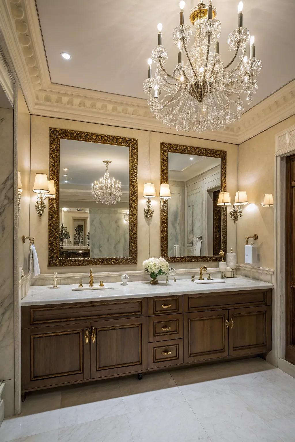 A full-wall mirror is a striking addition to any bathroom.
